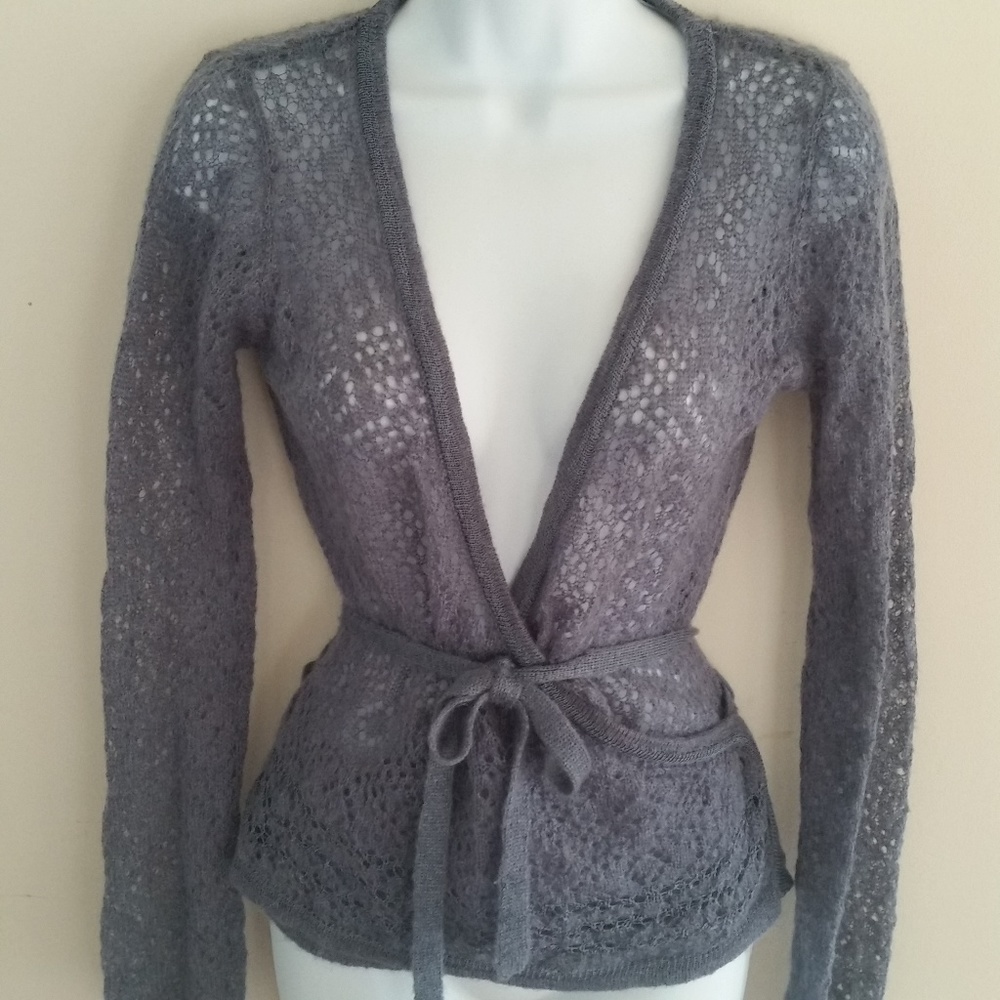 H&M Dusky Blue Crochet Wrap Sweater Small